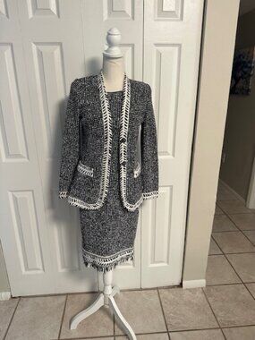 St. John Knit Two-Piece Skirt Suit with Whipstitch Detailing